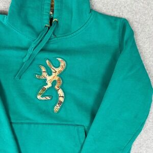 Browning Women XL Teal Green Camo Buckmark Logo Pullover Hoodie Sweatshirt
